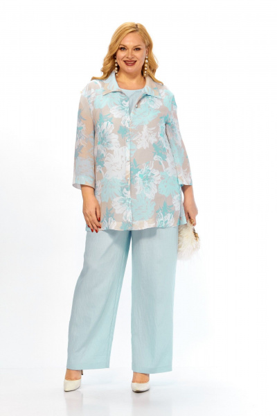Блуза, брюки, топ Элль-стиль 2466 голубой_принт_цветы - фото 18