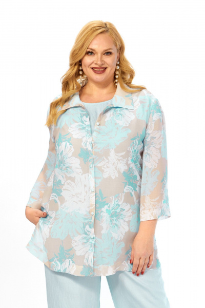 Блуза, брюки, топ Элль-стиль 2466 голубой_принт_цветы - фото 10