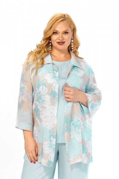 Блуза, брюки, топ Элль-стиль 2466 голубой_принт_цветы - фото 7