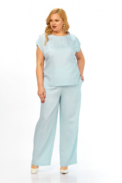 Блуза, брюки, топ Элль-стиль 2466 голубой_принт_цветы - фото 6