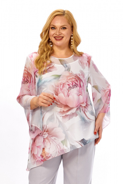 Блуза Элль-стиль 2467а белый_розовый_принт - фото 8