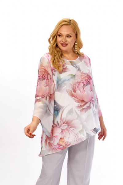 Блуза Элль-стиль 2467а белый_розовый_принт - фото 6