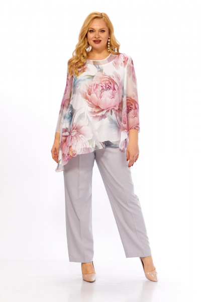 Блуза Элль-стиль 2467а белый_розовый_принт - фото 2