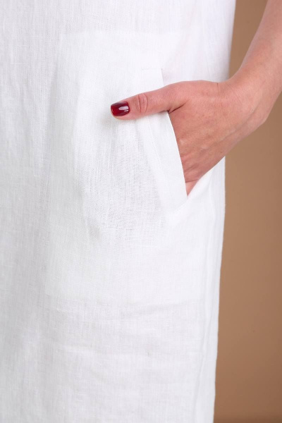 Платье из льна, прямой силуэт, приспущенное плечо, застежка на кнопки Ma Vie М178/1 белый - фото 7