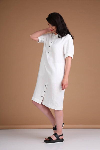 Платье из льна, прямой силуэт, приспущенное плечо, застежка на кнопки Ma Vie М178/1 белый - фото 3