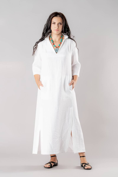 Льняное платье с карманами и эффектом помятости для отдыха Ma Vie М148/1 белый - фото 1