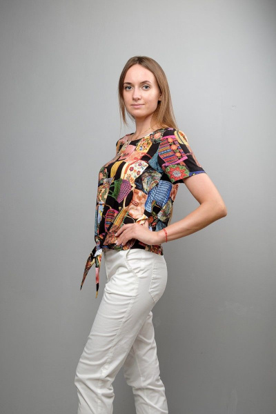 Блуза приталенного силуэта с узлом спереди Mita ЖМ1051 мультиколор - фото 2