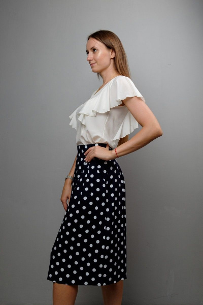 Блуза с крылышками и V-образной горловиной из шифона Mita ЖМ1052 белый - фото 2