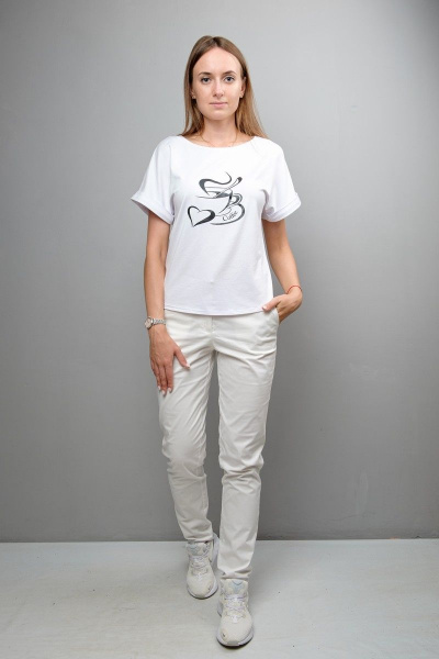 Длинная летняя блуза прямого силуэта с принтом из вискозы Mita ЖМ1097 белый - фото 1