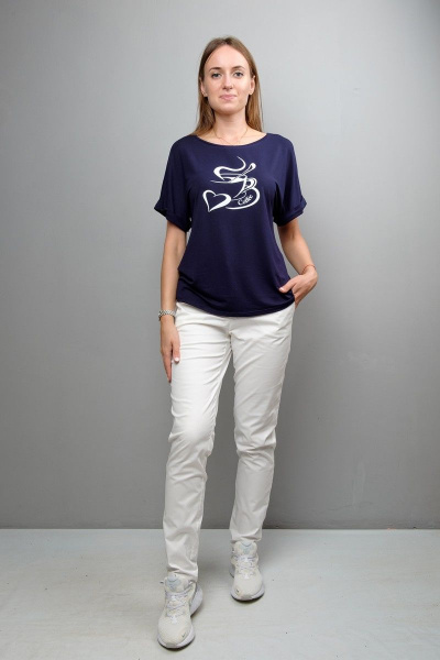 Блуза из вискозы и трикотажа с принтом и спущенным рукавом Mita ЖМ1097 синий - фото 1