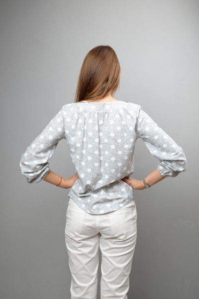 Демисезонная свободная блуза из трикотажа с манжетой и круглой горловиной Mita КМ350 серый_горох - фото 3