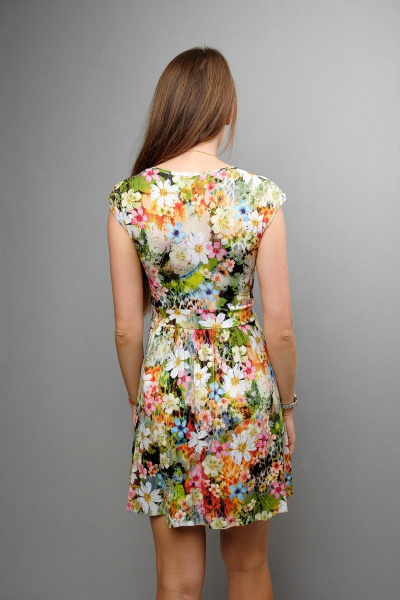 Платье прилегающее с поясом и юбкой на сборке Mita ЖМ275 луговые_цветы - фото 3