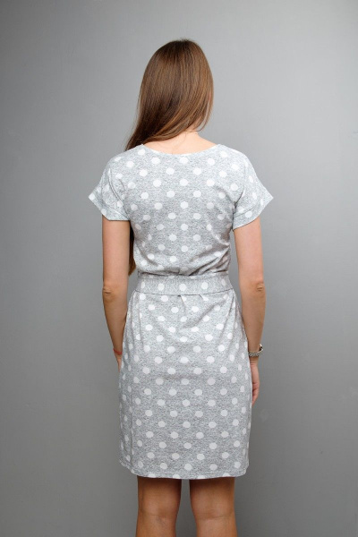 Платье прямое из хлопка с поясом и карманами Mita КМ401 серый_горох - фото 3