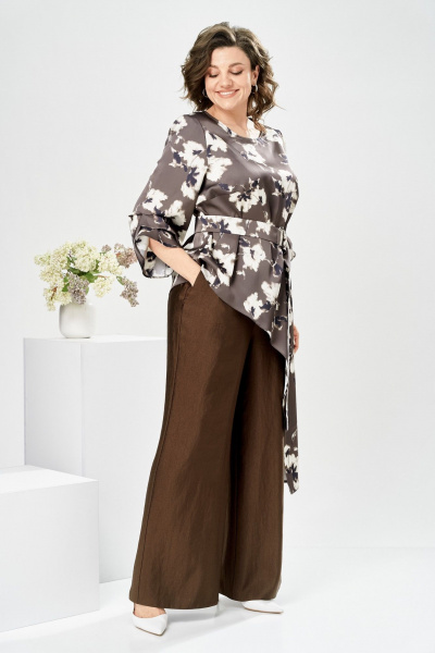 Брюки, туника Romanovich Style 2-2750 цветы/коричневый - фото 8