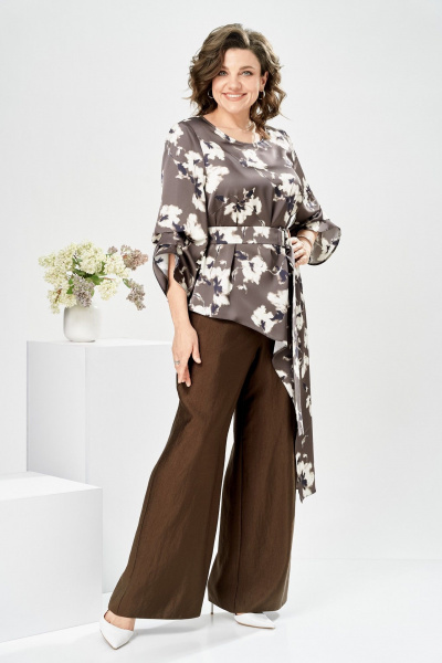 Брюки, туника Romanovich Style 2-2750 цветы/коричневый - фото 6