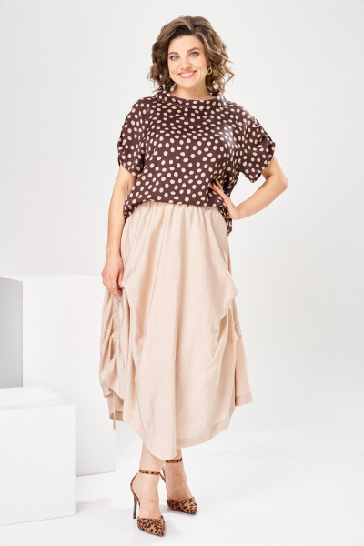 Блуза, юбка Romanovich Style 2-2916 горох/бежевый - фото 2