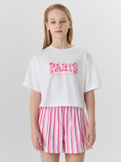 Футболка, шорты Mark Formelle 397764/25-39436П-0 белый_розовая_полоска_1_сл_на_пол - фото 1