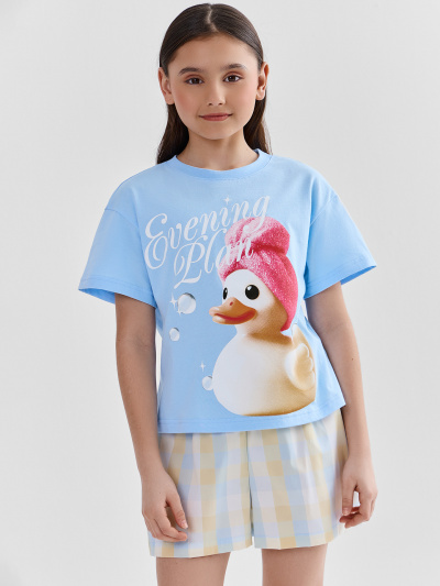 Футболка, шорты Mark Formelle 567748/25-39525ПП-14 небо_желто_голубая_клетка_3_сл_на_пол - фото 1