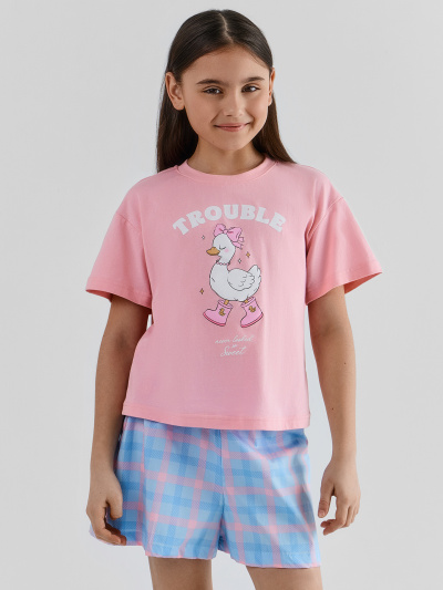 Футболка, шорты Mark Formelle 567748/25-39525ПП-14 розовый_розово_голубая_клетка_3_сл_на_пол - фото 1