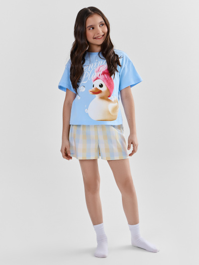 Футболка, шорты Mark Formelle 567748/25-39526ПП-14 небо_желто_голубая_клетка_3_сл_на_пол - фото 1