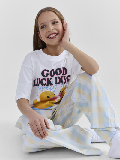 Брюки, футболка Mark Formelle 567749/25-39522ПП-14 белый_желто_голубая_клетка_3_сл_на_пол - фото 1