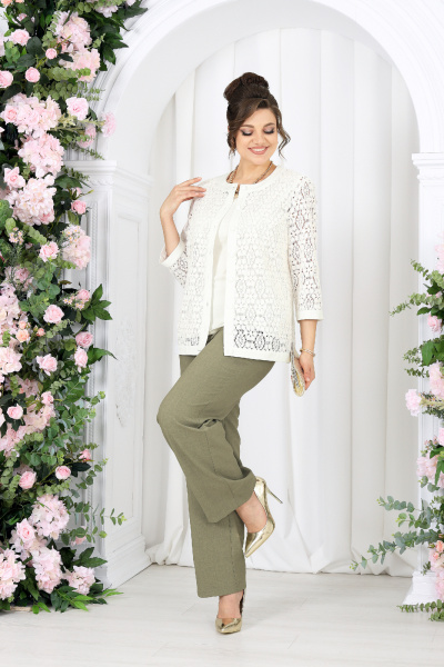 Брюки, жакет, топ Ninele 7518 оливка - фото 5