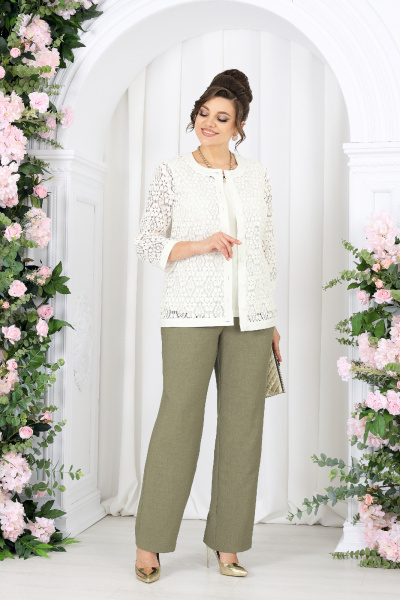Брюки, жакет, топ Ninele 7518 оливка - фото 6