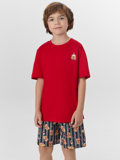 Футболка, шорты Mark Formelle 563329/25-33882ПП-14 спелая_вишня_капибары_на_графитовой_полоске_3_сл_ - фото 1