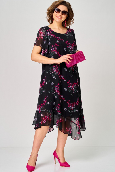 Платье EVA GRANT 7236 черный-фуксия - фото 3