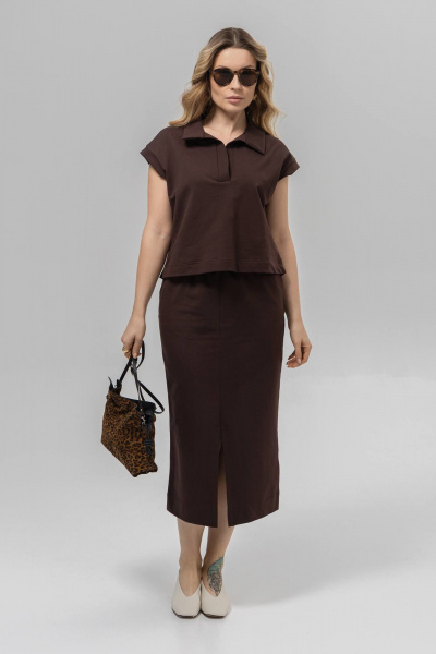 Блуза, юбка Romgil РП0133-ХЛ4 шоколадный - фото 6