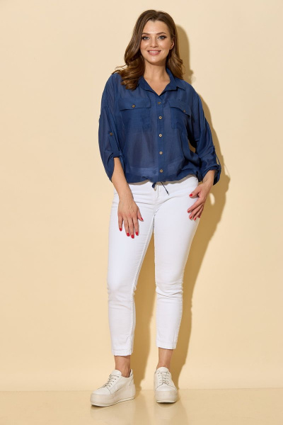 Свободная рубашка из текстиля с накладными карманами БАГРЯНИЦА 5032 синий - фото 7