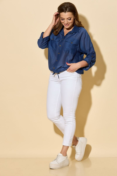 Свободная рубашка из текстиля с накладными карманами БАГРЯНИЦА 5032 синий - фото 6
