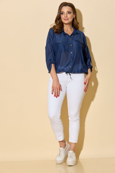 Свободная рубашка из текстиля с накладными карманами БАГРЯНИЦА 5032 синий - фото 5