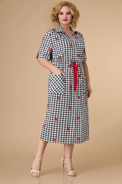 Платье прямого силуэта с отрезной кокеткой и карманами Svetlana-Style 1592 черный+красный - фото 1