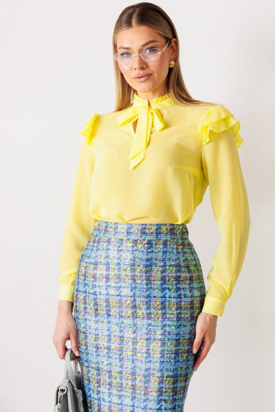Блуза, жакет, юбка Мода Юрс 26-2811 голубой_желтый - фото 2