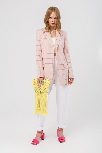 Брюки, жакет PiRS 3365 розовая_клетка-белый - фото 1