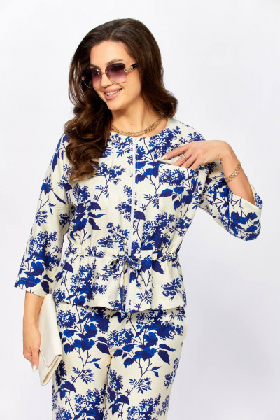 Блуза, брюки Taita plus 2615/1 молоко+василек - фото 9