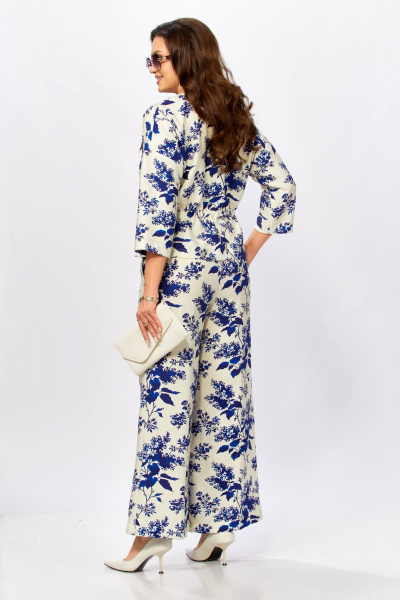 Блуза, брюки Taita plus 2615/1 молоко+василек - фото 7