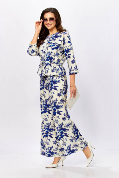 Блуза, брюки Taita plus 2615/1 молоко+василек - фото 4