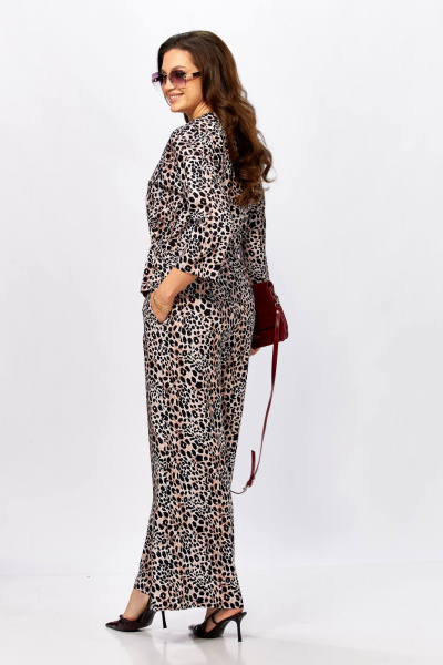 Блуза, брюки Taita plus 2615/2 леопард_черный+ клевер - фото 7