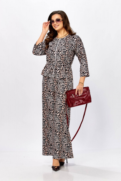 Блуза, брюки Taita plus 2615/2 леопард_черный+ клевер - фото 2