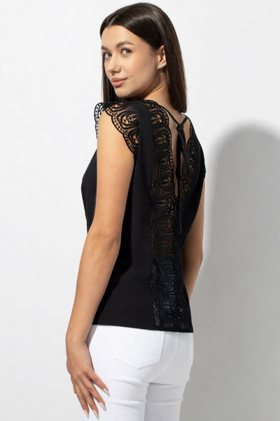 Блуза полуприлегающая с кружевом и кружевным крылышком VIZAVI 673 черный - фото 7
