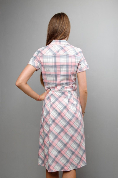 Платье приталенное с кокетками и поясом Mita ЖМ1035 клетка - фото 3
