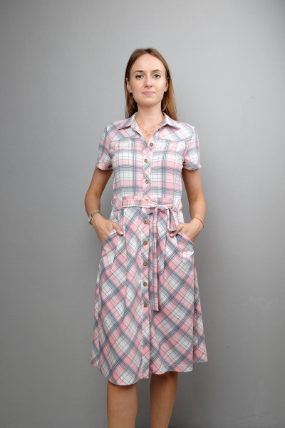 Платье приталенное с кокетками и поясом Mita ЖМ1035 клетка - фото 1
