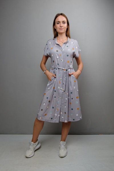 Платье полуприлегающего силуэта с карманами Mita ЖМ1038 серый_фон-горох - фото 1