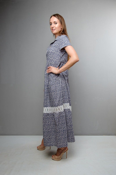 Платье летнее с воланами, отрезное по линии талии, двухцветное Mita ЖМ1047 цветы - фото 3