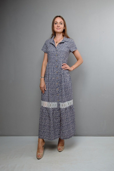 Платье летнее с воланами, отрезное по линии талии, двухцветное Mita ЖМ1047 цветы - фото 1