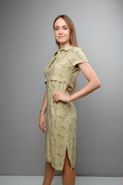 Платье полуприлегающего силуэта с пуговицами и отложным рукавом Mita ЖМ1050 светлый-хаки - фото 4