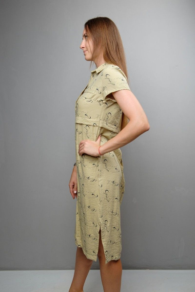 Платье полуприлегающего силуэта с пуговицами и отложным рукавом Mita ЖМ1050 светлый-хаки - фото 3