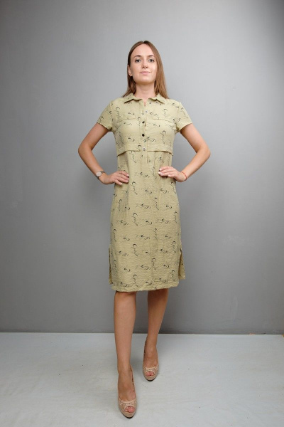 Платье полуприлегающего силуэта с пуговицами и отложным рукавом Mita ЖМ1050 светлый-хаки - фото 2